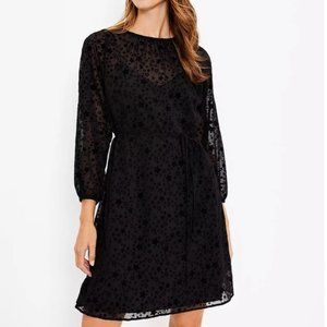 LOFT Star Tie Waist Dress L Large Print Black